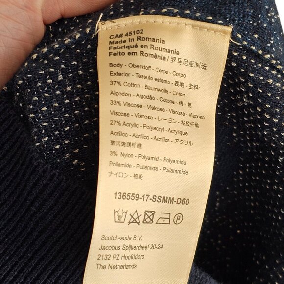 Scotch & Soda Navy Blue and Cream Leaf Crew Neck Sweater Sz M - Picture 10 of 12
